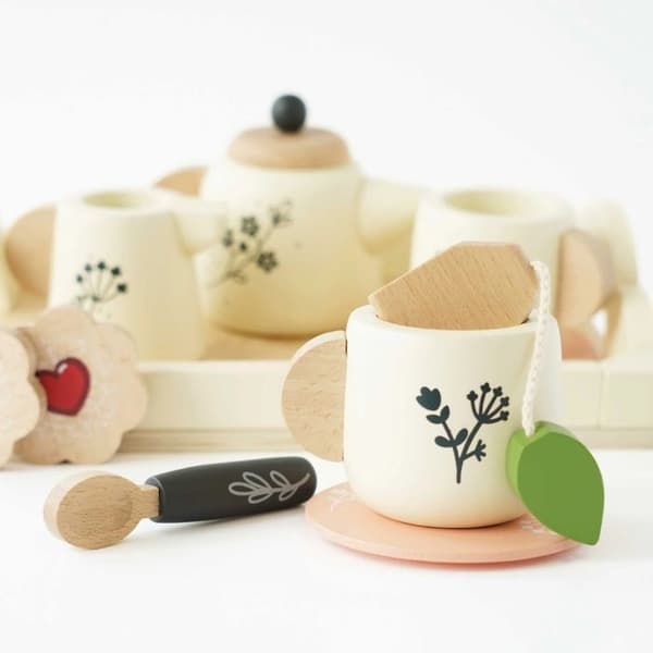 Træ-dinette - LE TOY VAN - Teeservice med bakke - 12 dele - Ikke giftig - 3-6 år beige