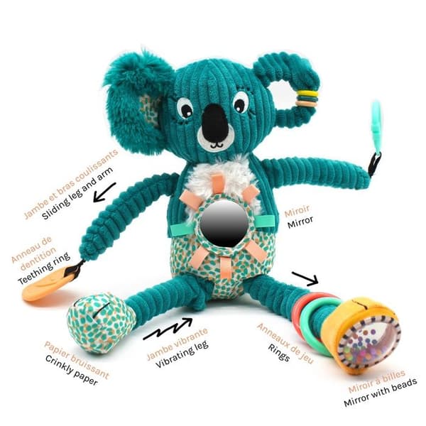 Sanse legetøj - LES DÉGLINGOS - Berlingos koala - Multiactivitet nomade - Genanvendt polyester fyld - 12-24 måneder Blå