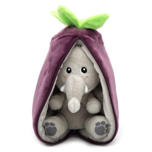 Plyschleksak - Les Déglingos - Flipetz Elephant Aubergine - 2 i 1 - Tvättbar - 13x10x24 cm Lila