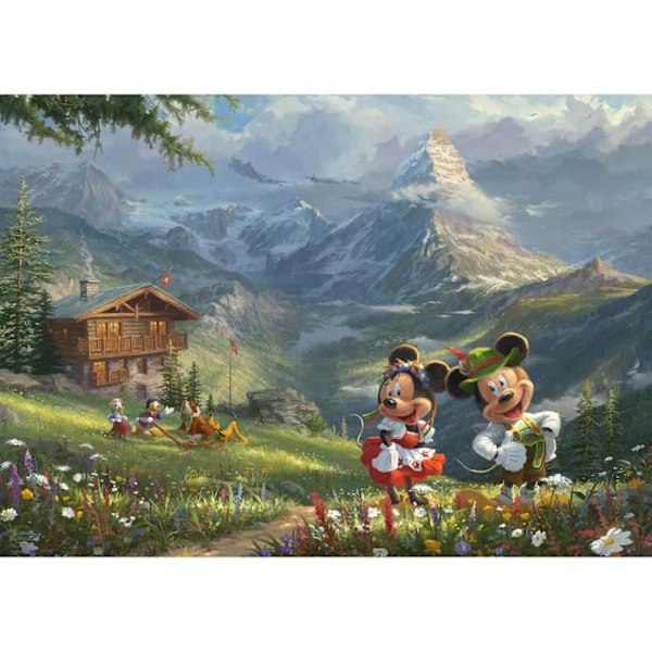 1000 palaset palapeli: Thomas Kinkade: Mikki ja Minnie Alpeilla, Disney Flerfärgad
