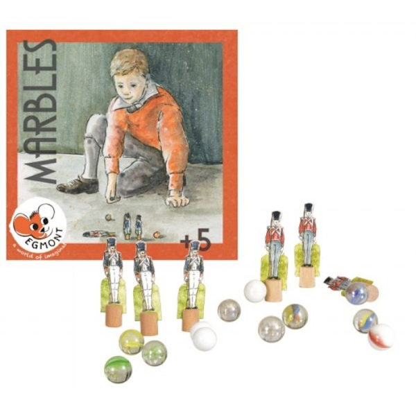 Marmorspel - Egmont Toys - 40 glaskulor - 6 små träsoldater - Blandat - 4 år och äldre Röd