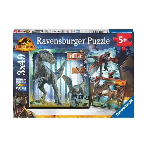 Ravensburger - Puzzle T-Rex Jurassic World 3x49 stk. Blå
