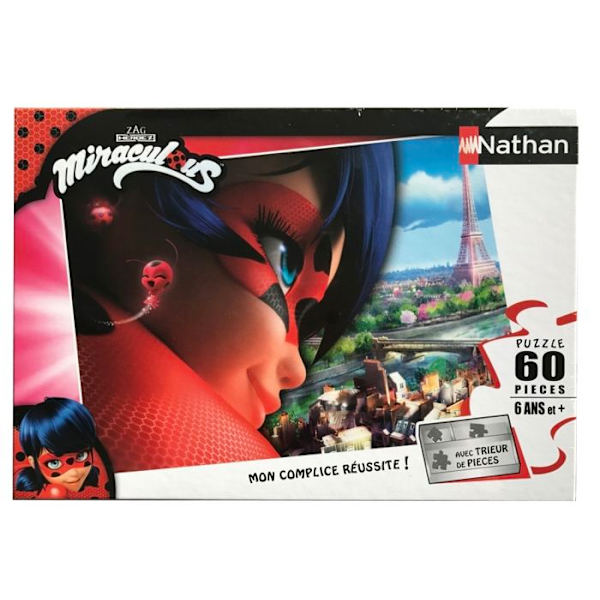 Puzzle Ladybug 60 palapeliä Nathan lapsille alkaen 6-vuotiaille, jossa on 3-osainen palapelijakaja. Röd