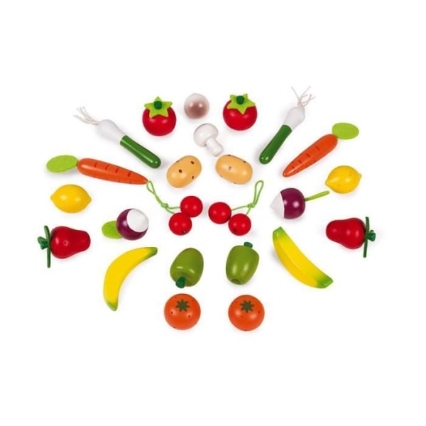 Träkorg med 24 frukter och grönsaker - JANOD - Från 3 år
