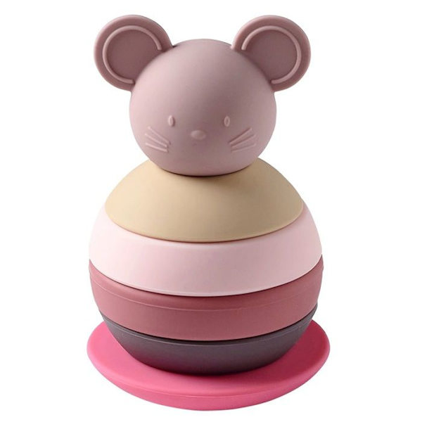Väckande leksak - Nattou - Stapelbar kullande mus i rosa - 5 silikonringar - Konvex - Unisex Rosa