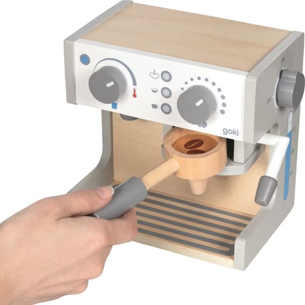 Imitationslegetøj - GOKI - Kaffemaskine og te - Træ - 16 dele - Trendy design Grå