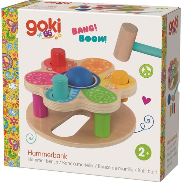 Bank til hamring - Goki - Blomsterkraft - Træ - Blomsterdesign - 1 spiller Beige
