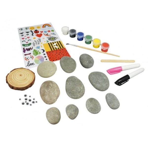 Kreativkit - Buki France - 10 stenar att dekorera - 6 stenar 5-7 cm - 4 stenar 3-5 cm - Färg ingår Orange