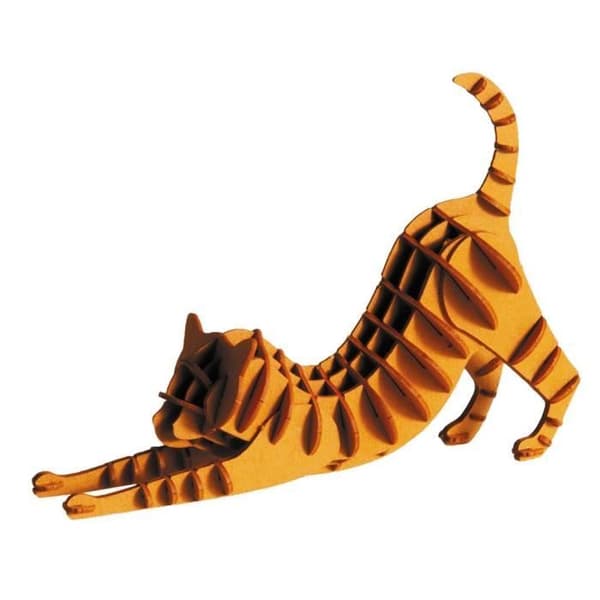 FRIDOLIN Pappers 3D-modell - Röd katt 12×9×4 cm, lätt att montera brun