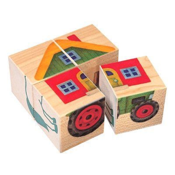 Association leksak - SELECTA - Farm image kuber - 4 lönn kuber - Flerfärgad - Från 24 månader Flerfärgad