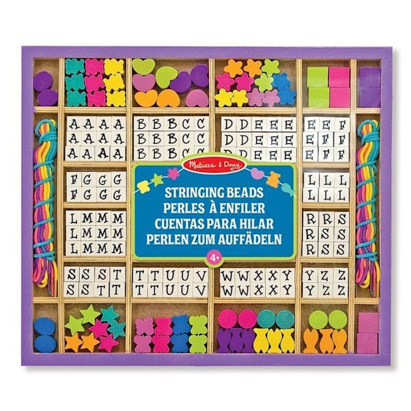 Träpärlor satt till tråd - MELISSA & DOUG - Box med 200 pärlor - Färgglada bokstäver och former Flerfärgad