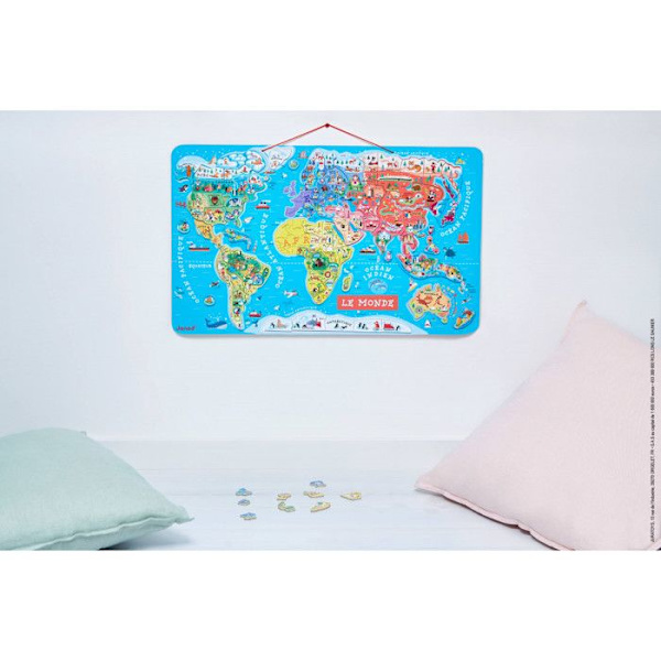 Trä Magnetic World Puzzle - Janod - 92 bitar - Från 7 år Flerfärgad