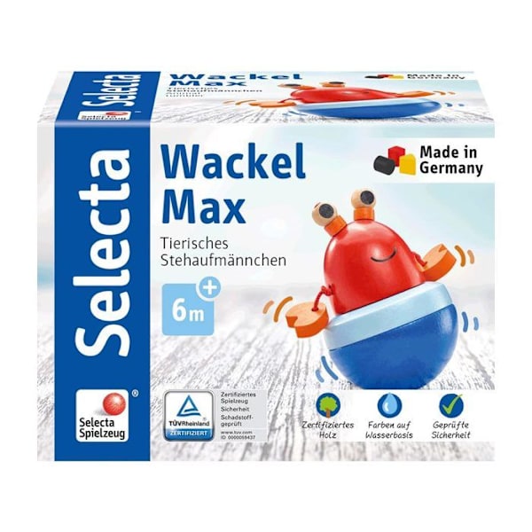 Wackel Max - Selecta - Puinen - Punainen/ sininen - 10 cm - Kuudesta kuukaudesta kahteen vuoteen lapsille Blå röd