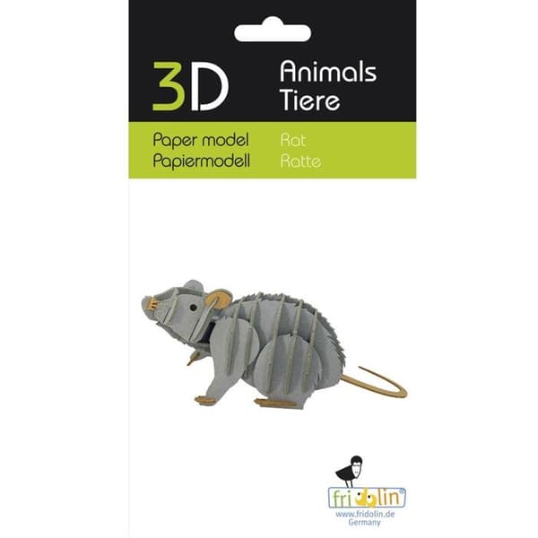3D papirmodel - FRIDOLIN - Mus - Grå - 11,5×5×4,5 cm - Fra 8 år Grå