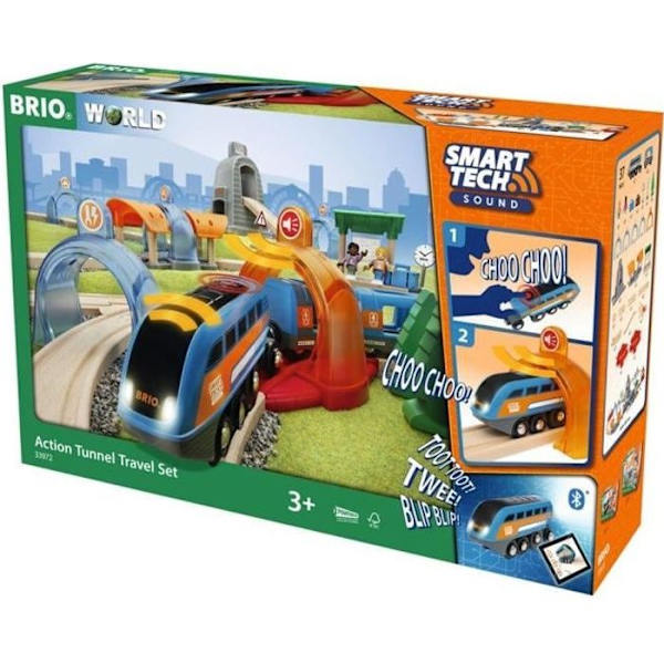 BRIO World Circuit Voyageur Smart Tech Sound puinen junarata - 37-osainen laatikkosarja Flerfärgad