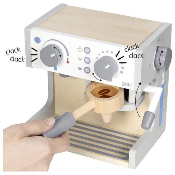 Imitationslegetøj - GOKI - Kaffemaskine og te - Træ - 16 dele - Trendy design Grå