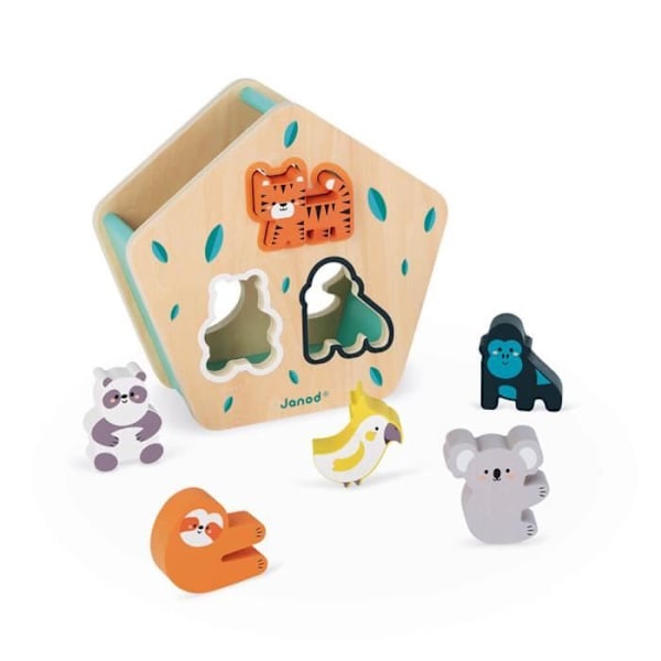 Animal Shape Box - JANOD Wooden Early Learning Toy - Från 18 månader - Flerfärgad - 55x22x53cm Flerfärgad