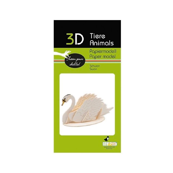 3D-pappermodell - Fridolin - Svan - 8 x 4,5 x 3,5 cm - Att montera själv - Från 8 år Vit