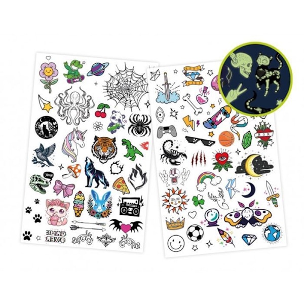 Tillfälliga tatueringar - Buki Frankrike - 75 tvättbara fosforescerande tatueringar - 2 ark - För barn - Unisex Vit