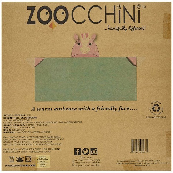 Zoocchini - Lasten kylpypyyhe - Allie yksisarvinen - ELEMENTS FOR KIDS Vaaleanpunainen