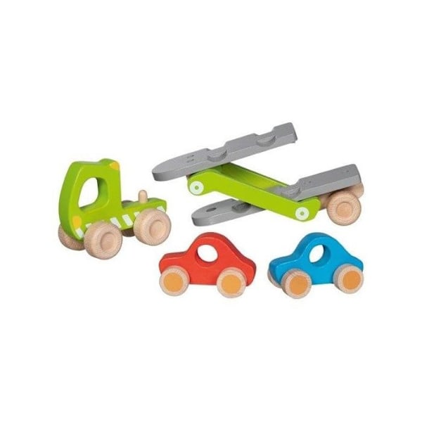 Barnleksak - Goki - Biltransporter lastbil - 2 träfordon - 28 cm - Blandat Grön