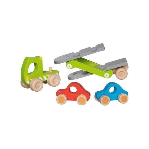Børnelegetøj - Goki - Biltransportør - 2 trækøretøjer - 28 cm - Unisex Grön