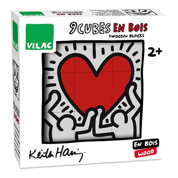Träpussel i kuber - Vilac - Keith Haring - 9 kuber - Vit - Unisex - 24 månader Vit