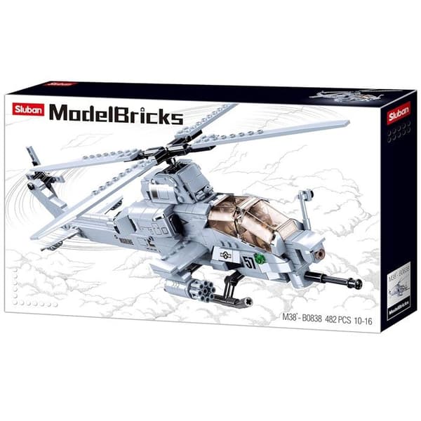 Sluban - Modellbyggstenar - Attackhelikopter - KID DISTRI Grå