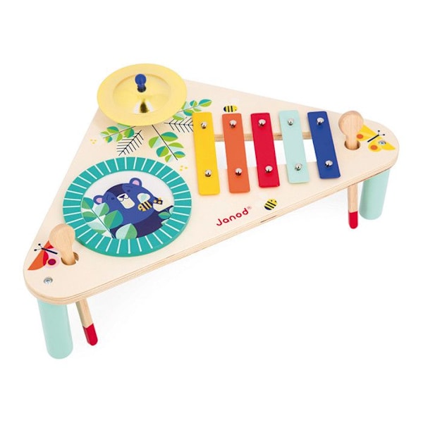 Gioia musikbord i trä - 3 musikinstrument för barn - Leksak för imitation och musikalisk medvetenhet - från 12 månader Färgad