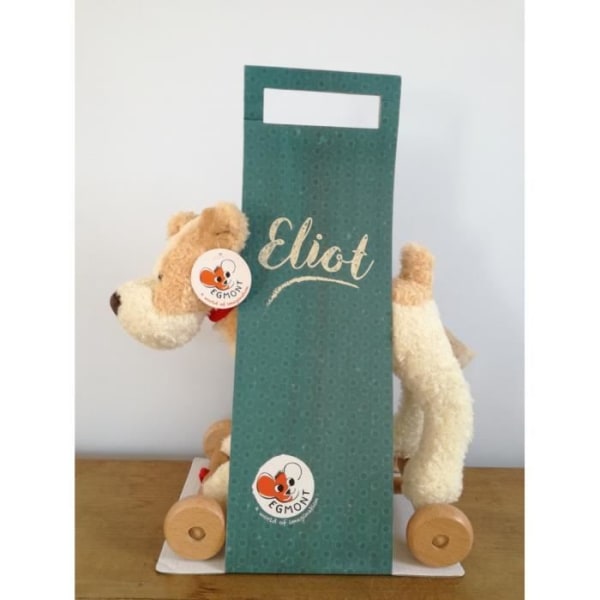 Egmont Toys Eliot plyschleksak för hunddragning i trä - Vintagelook och mjuk päls - För barn från 12 månader och uppåt - Vit