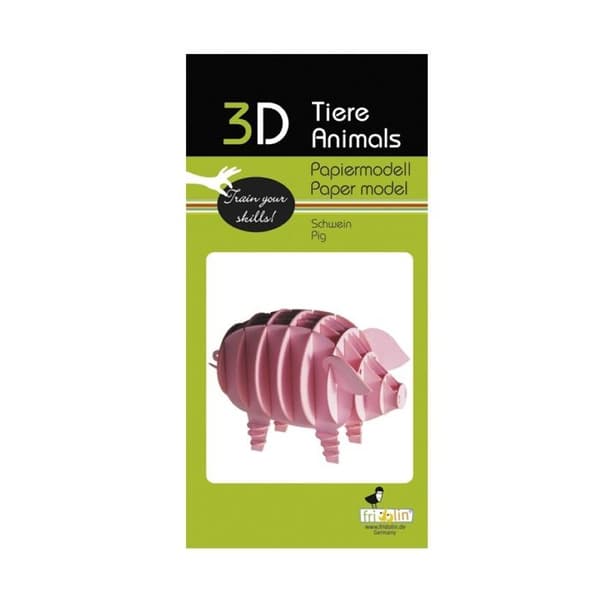 3D papirmodel - FRIDOLIN - Gris - Karton - Lyserød - 9 x 5,5 x 5 cm Ros