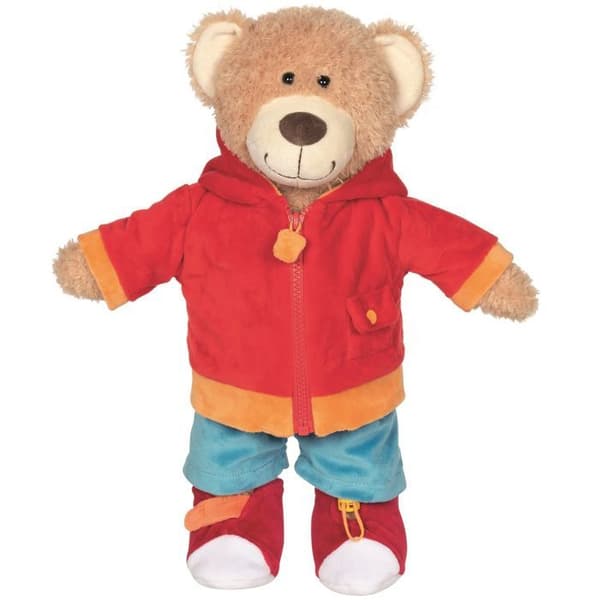 Peluche - GOKI - Ours Brommel - Lärande att klä sig - 45x35x14 cm - Röd Röd