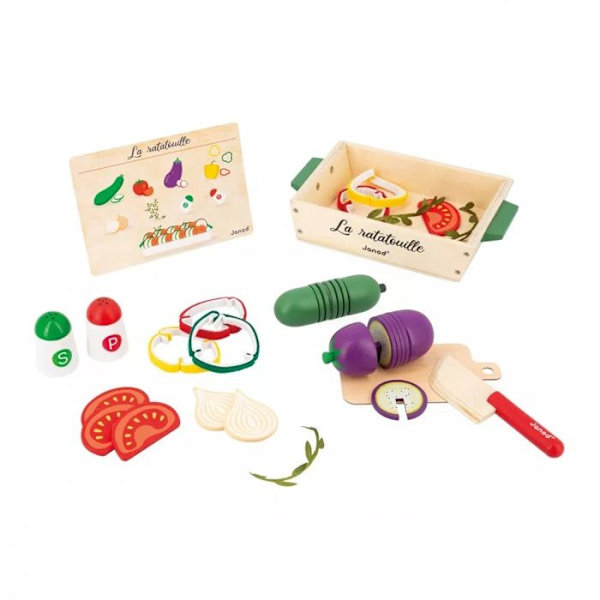 Imitationsleksak - JANOD - Ratatouilleset - 32 tillbehör - Trä, kartong och filt - Från 3 år Beige
