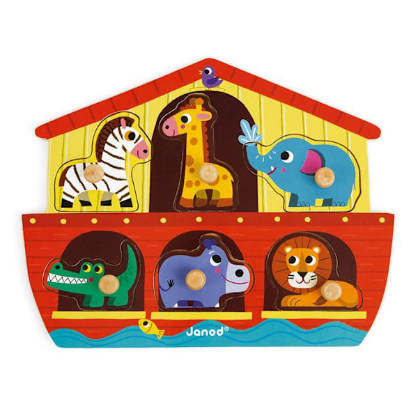 Puzzle 3D Nooan arkki - JANOD - Puu - Sekä tytöille että pojille - 6 paksua palikkaa - Alk. 18 kuukautta Grön