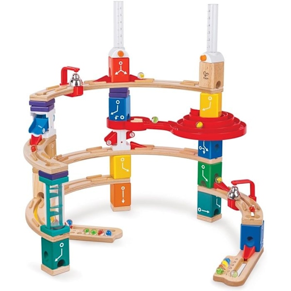 Hape - Circuit av träkulor Quadrilla Kit avancerad kodning - Kit 119 bitar, steg och virvel - Träbyggset för Beige