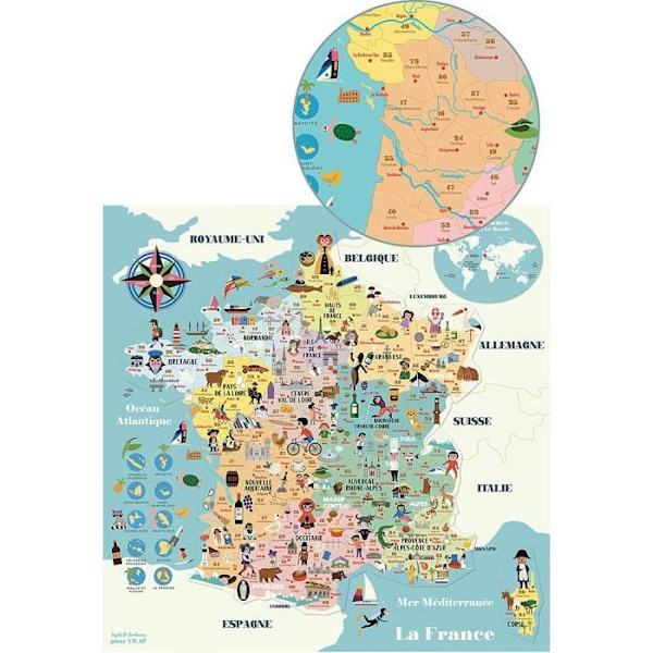 VILAC Magnetic Map of France Pussel - Resor och kartor - Blandat - 5 år och äldre - Mindre än 100 bitar