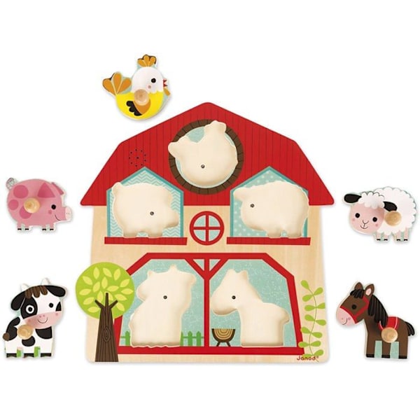 Puzzle musiikkia - JANOD - Maalaistalon kaverit - 5 osaa - Eläimet - 12 kuukautta+ Flerfärgad