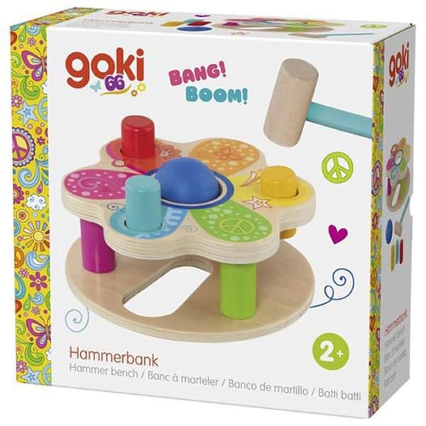 Bank til hamring - Goki - Blomsterkraft - Træ - Blomsterdesign - 1 spiller Beige
