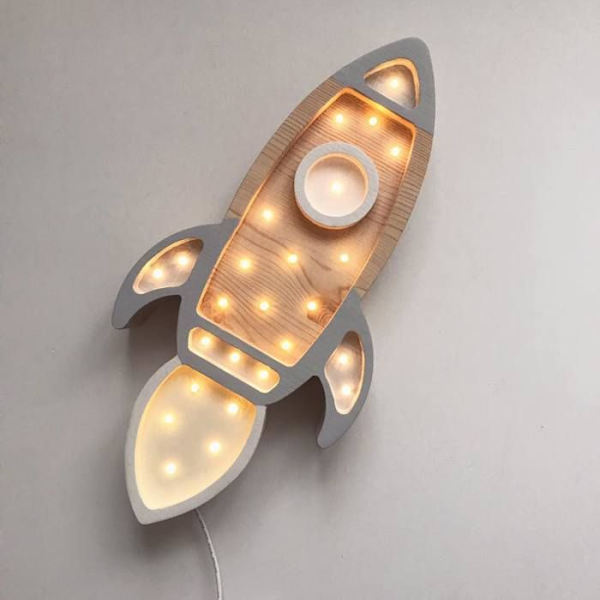 Little Lights - Ljusgrå Rocket Night Light Lamp Grå