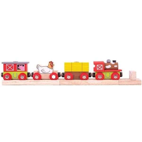 Bigjigs Toys - Farm Wooden Train - BIGJIGS Röd