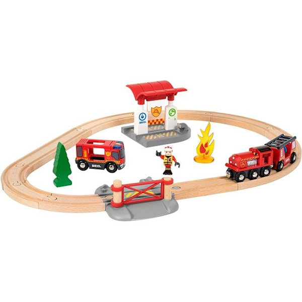 Brio World Circuit Action Pompier - Täydellinen pakkaus 18 osaa - Puinen junarata - Ravensburger - Sekä tytöille että pojille 3-vuotiaasta alkaen - 3 Flerfärgad