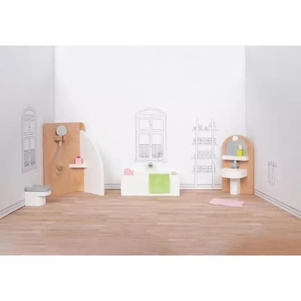 Dukkehuse - Badeværelse - Træbadekar - 10 dele - Dimensioner 11,2x6,2x6 cm beige