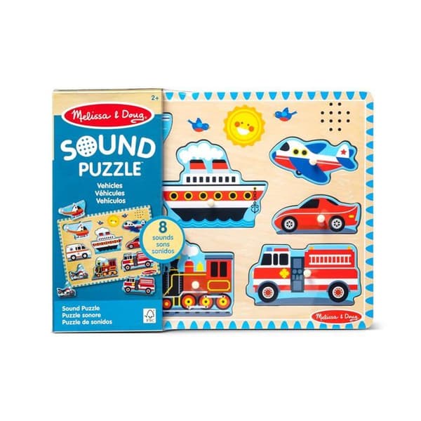 Lydpuzzle - MELISSA & DOUG - Køretøjer - 8 dele - Træ - 24 måneder og op Blå