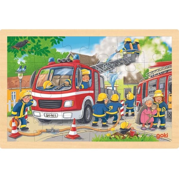Puzzle - GOKI - Brandmands-puslespil - 24 dele - Træ - 3 til 6 år Beige