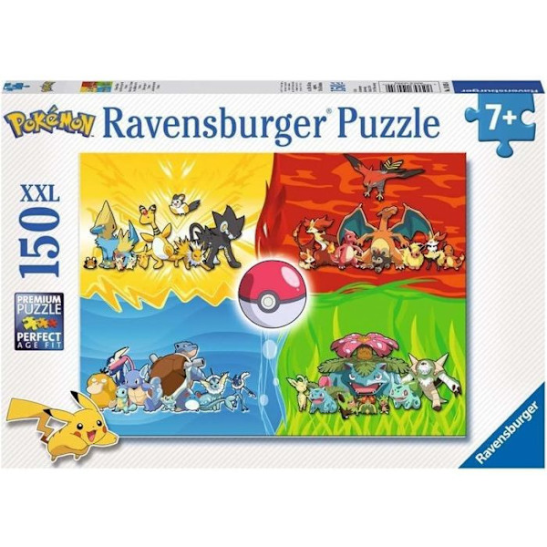 Pokémon Pussel 150 bitar XXL - Olika typer av Pokémon - Ravensburger Gul Röd Grön