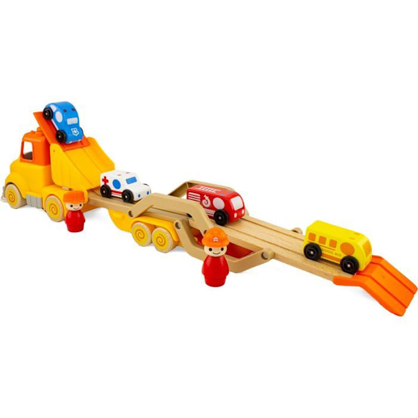 Miniatyyriauto - Ulysses - Routoudou - Autonkuljetusauto - 2 irrotettavaa hahmoa - 4 puista autoa Gul
