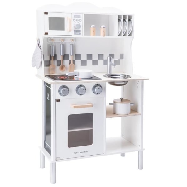 Vitt träkök för barn - NYA KLASSISKA LEKSAKER - Modernt med kokplattor, ugn och mikrovågsugn