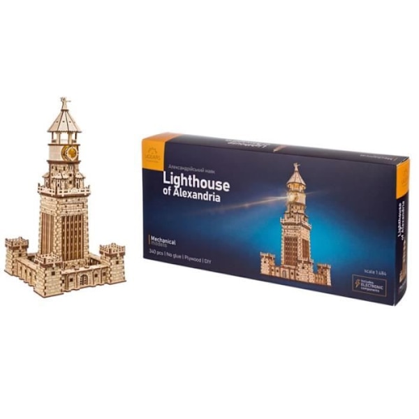 3D-palapeli 340 osaa Ugears Aleksandrian majakka valolla Puu Beige