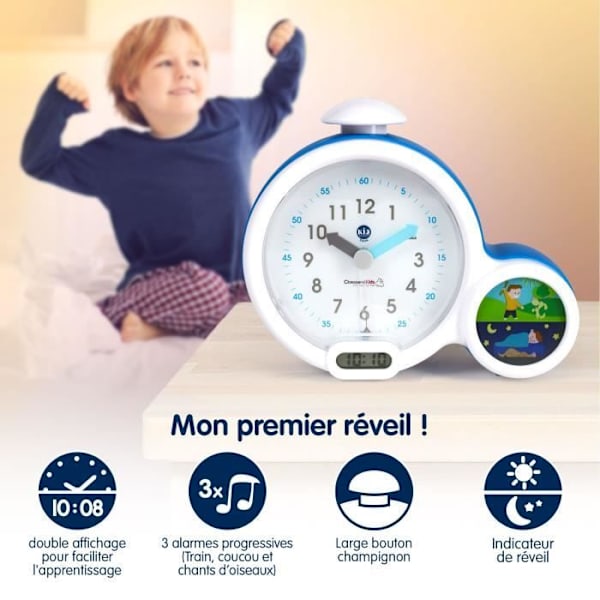 Lastenopetusherätys Kid'Sleep - Claessens'Kids - Musiikkivalo - Päivä/Yö - Valkoinen Vitt och grått