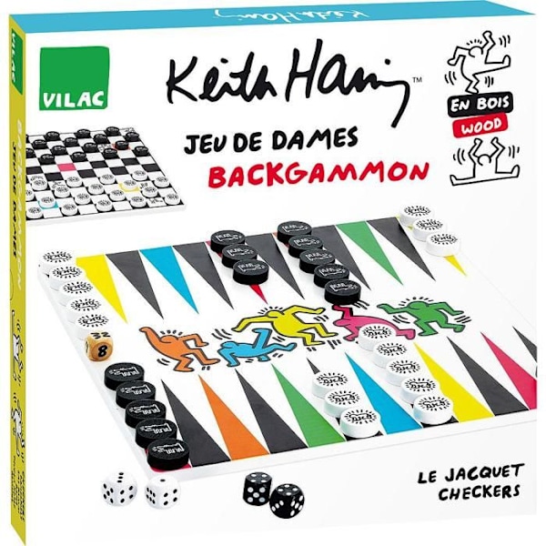 Vilac - Shakkipeli Backgammon Keith Haring Vit